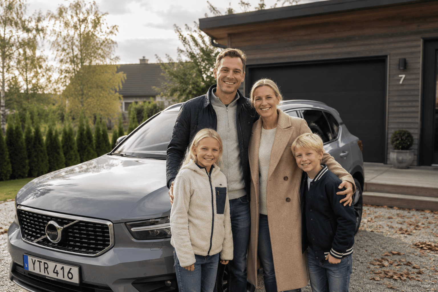 Svensk familj framför sin Volvo — FåBilBud hjälper familjer sälja sin bil